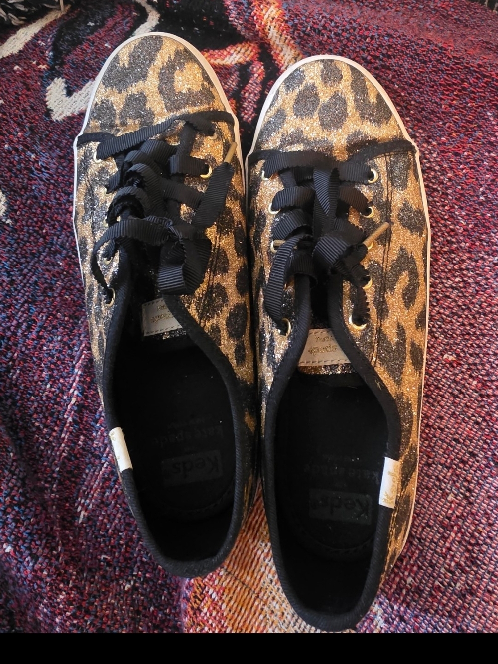 Keds Kids Leopard Glitter Lace-Up Sneakers - Gold & Black